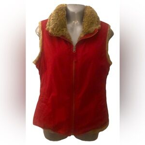 Reversible red and fur lined cozy warm vest